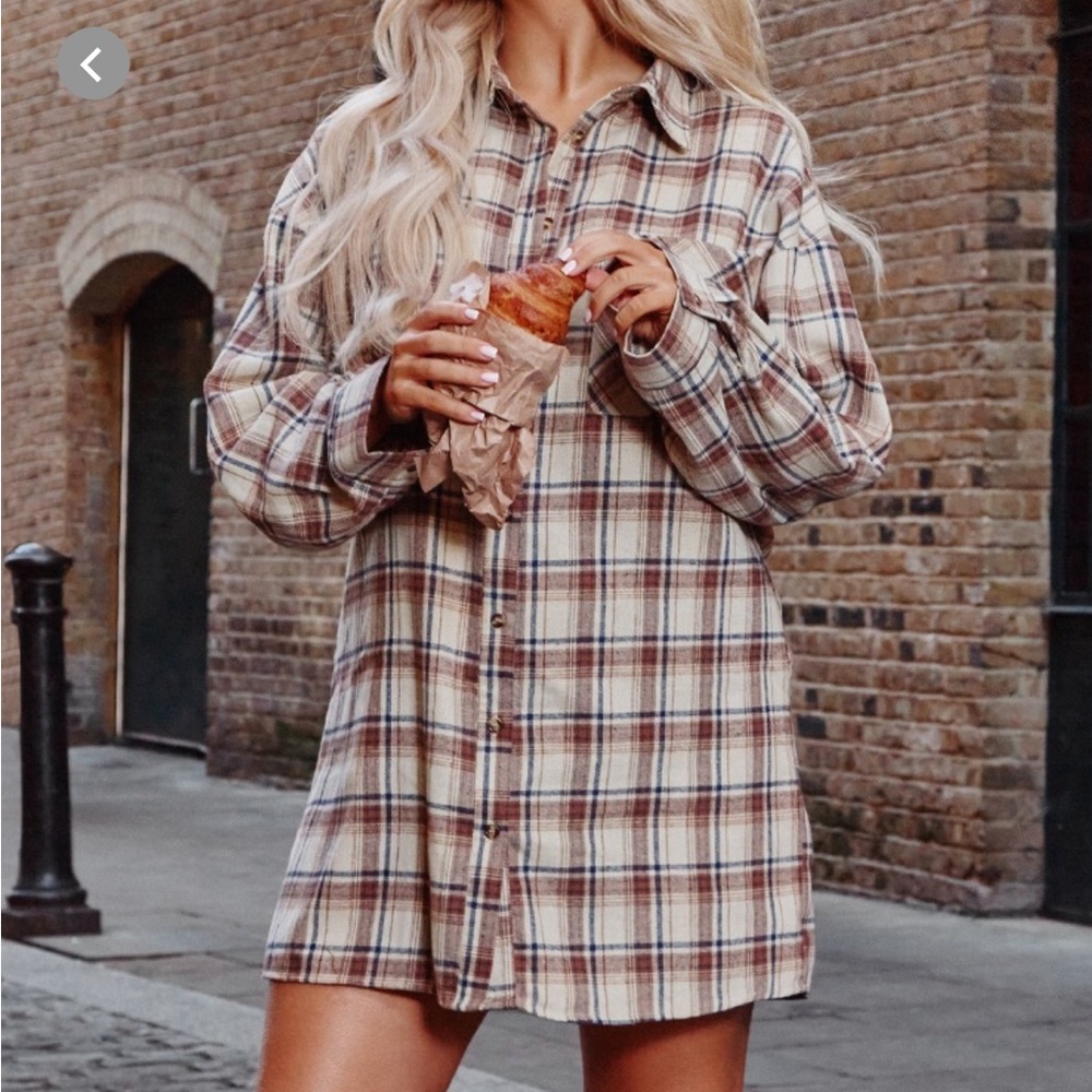 Flannel oversized hem shirt dress